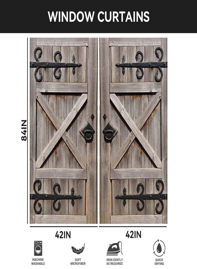 DOTOOMA 82 x 84 Inches Western Vintage Barn Door Window Curtain Brown Wooden Bedroom Rustic European Window Decorations Polyester Drapes 2 Panel - Image 3